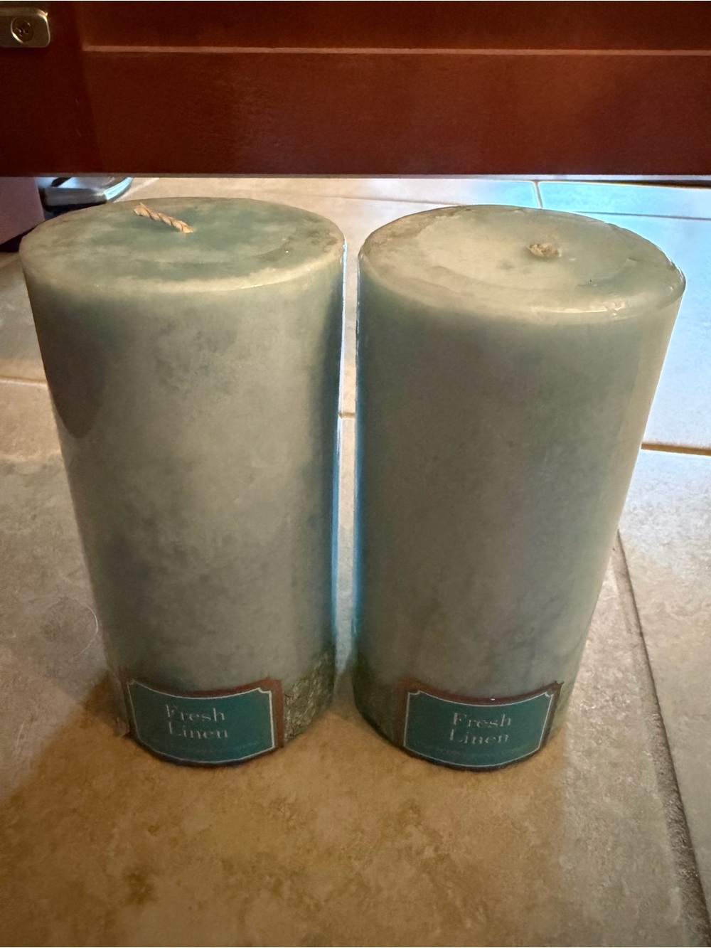 Fresh Linen Blue Pillar Candles - Set of 2